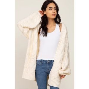 PinkBlush Cream Cable Knit Front Pocket Cardigan Sweater S/M NWT